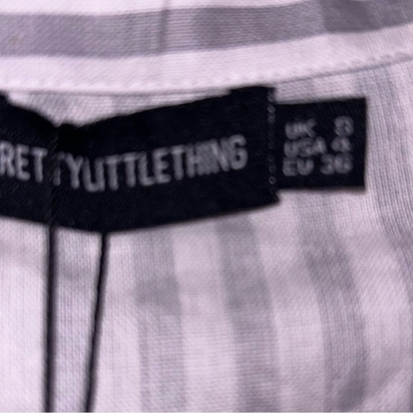 2 piece PLT Prettylittlething grey white woven cotton flax wide leg drawstring 8 - Picture 7 of 13